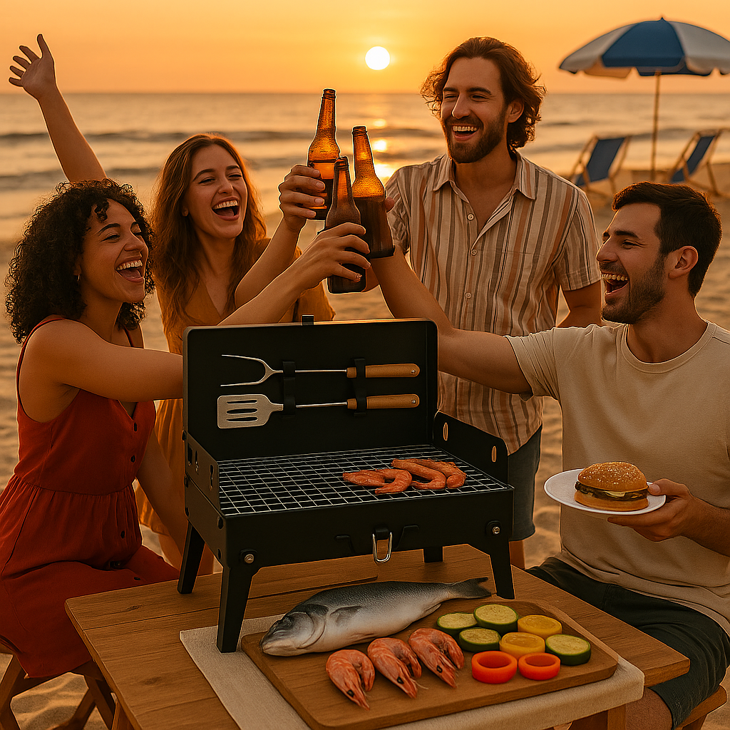 Compact Collapsible Iron Square Charcoal Grill with Flat-Fold Design