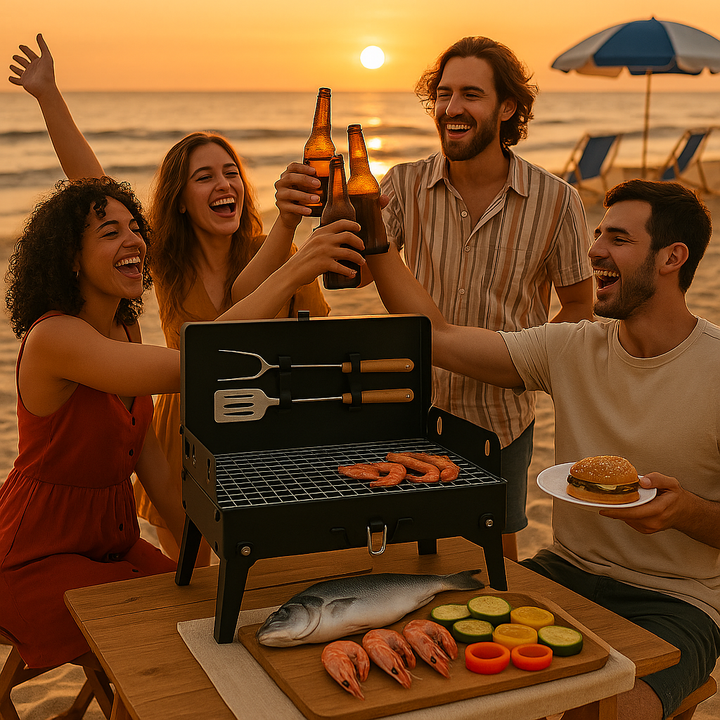 Compact Collapsible Iron Square Charcoal Grill with Flat-Fold Design