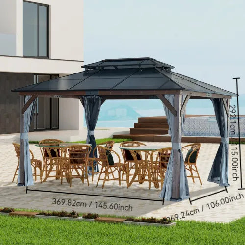 Exclusive 10' x 13' Hardtop Wood Gazebo - Premium Outdoor Framed Pavilion with Polycarbonate Double Roof