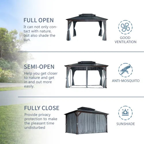 Exclusive 10' x 13' Hardtop Wood Gazebo - Premium Outdoor Framed Pavilion with Polycarbonate Double Roof
