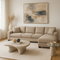 Tan Beige Blue Right Facing L-Shaped Sectional Sofa