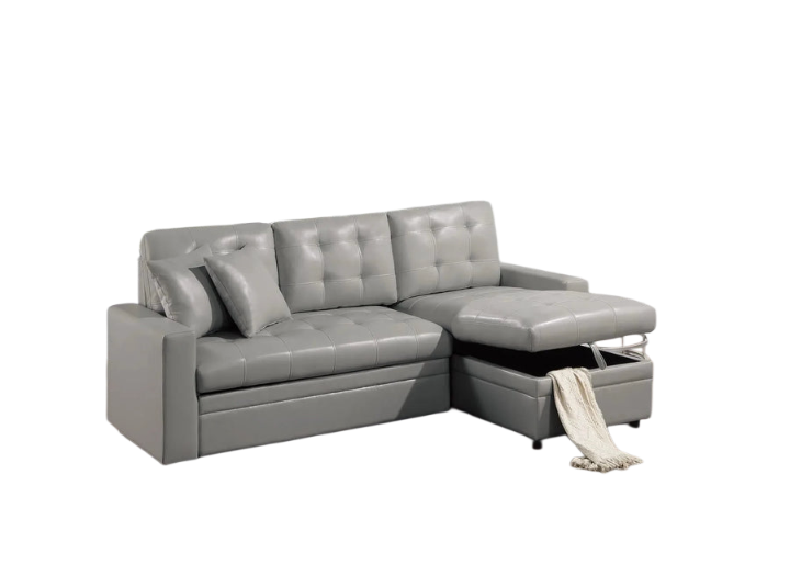 Premium Light Gray Faux Leather Sectional Sofa Bed - Modern L-Shaped Couch with Reversible Storage Chaise