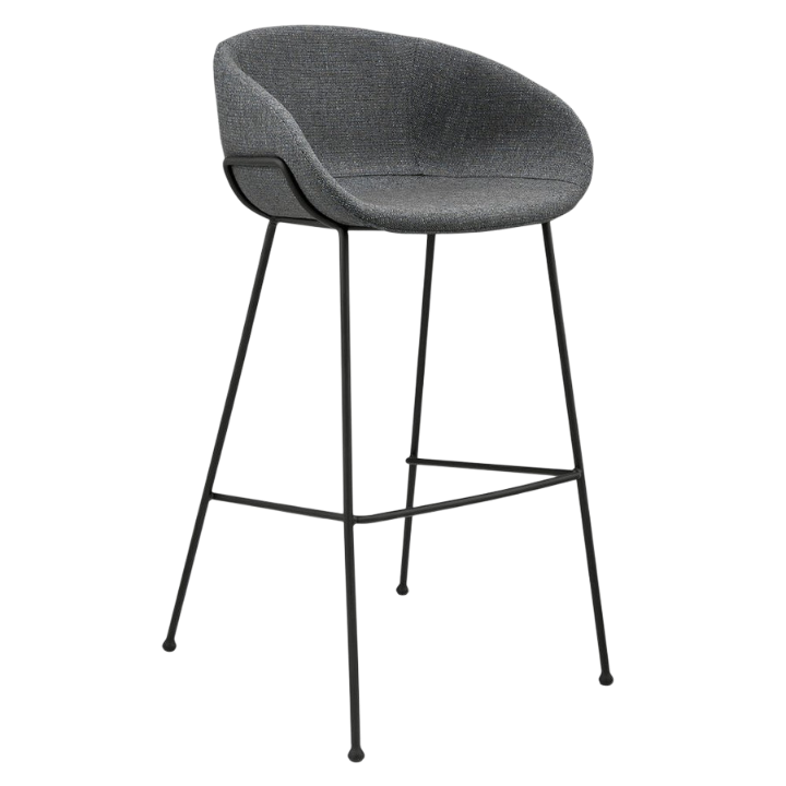 Metro Contemporary Bar Chair Set - Gray Fabric & Black Steel Frame (Set of 2