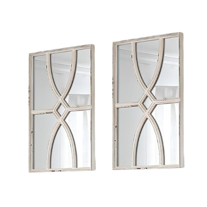 Set of Two White Wood Framed Accent Mirror