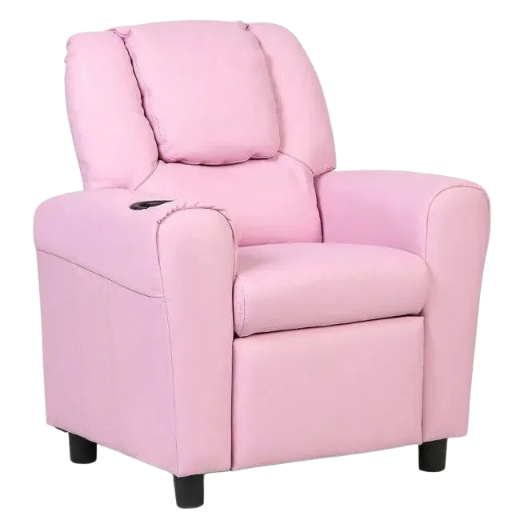 Premium  PU Leather Kids Recliner Chair with Front Footrest & Cup Holder - Solid Wood Frame Children's Furniture for Ages 2-12