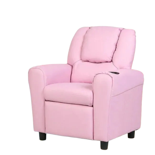 Premium  PU Leather Kids Recliner Chair with Front Footrest & Cup Holder - Solid Wood Frame Children's Furniture for Ages 2-12