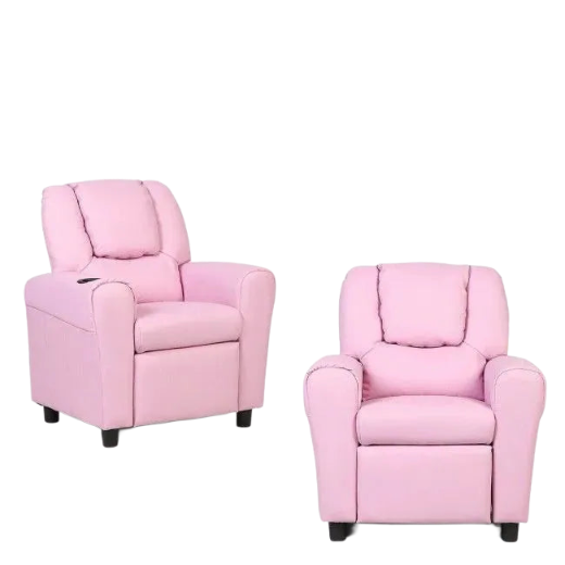 Premium  PU Leather Kids Recliner Chair with Front Footrest & Cup Holder - Solid Wood Frame Children's Furniture for Ages 2-12