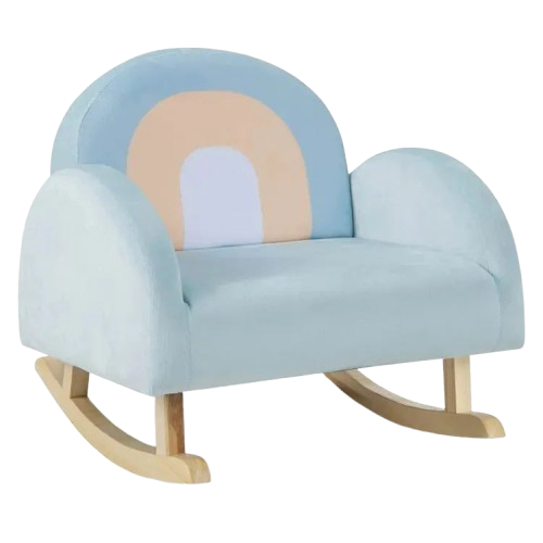 Premium Blue Velvet Toddler Rocking Chair with Solid Rubber Wood Frame - ASTM Certified Kids Furniture for Ages 0-5
