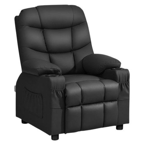 Premium PU Leather Kids Recliner Chair with Dual Cup Holders & Storage Pockets - Ergonomic Youth Furniture with 130° Recline
