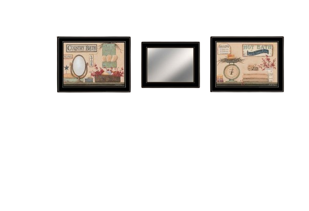 Refined Trio Black Rim Gallery Bathroom Art & Mirror Set