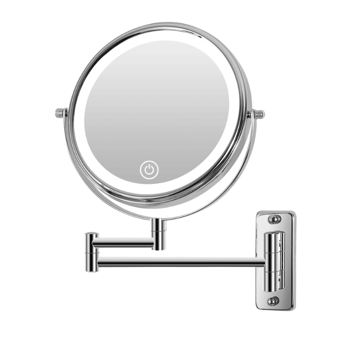 8 Inch Wall-Mounted Makeup Mirror, Double Sided 1x/10x Magnifying Makeup Mirror, 3 Colour Lights Touch Screen Dimmable Bathroom Mirror, 360° Swivel Vanity Mirror Built-In Battery