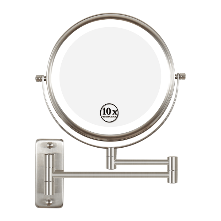 8 Inch Wall-Mounted Makeup Mirror, Double Sided 1x/10x Magnifying Makeup Mirror, 3 Colour Lights Touch Screen Dimmable Bathroom Mirror, 360° Swivel Vanity Mirror Built-In Battery