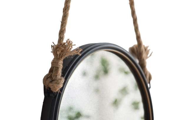 19.5" in Handsome Cleveland Mirror with Rope Strap Contemporary Design Circle Mirror with Grey Round Metal Frame for Wall Decor Bathroom, Entryway