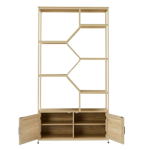 Rattan bookshelf 5 tiers Bookcases Storage Rack with cabinet for Living Room Home Office