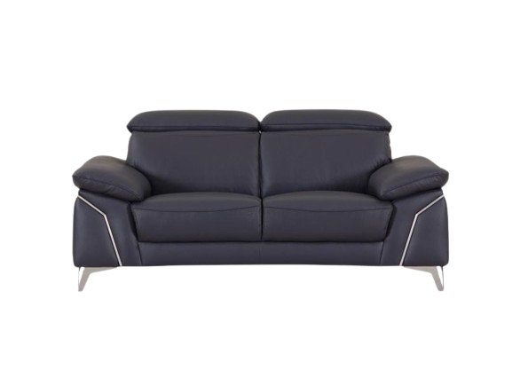 Navy Blue Italian Leather Sofa and Loveseat Set with Coil Spring Construction