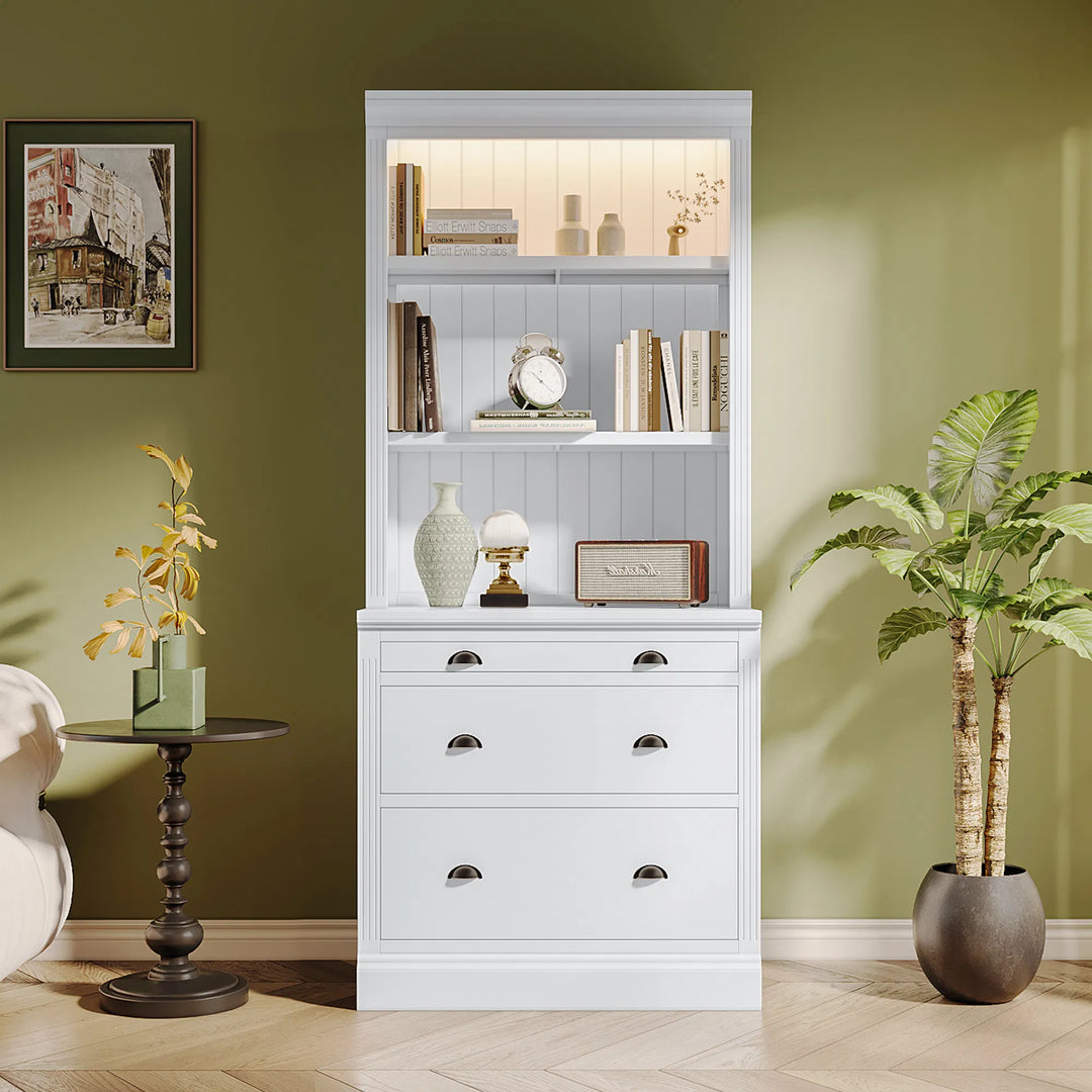 Premium 83.4" Tall LED Bookshelf with Storage - Modern Home Office Solution