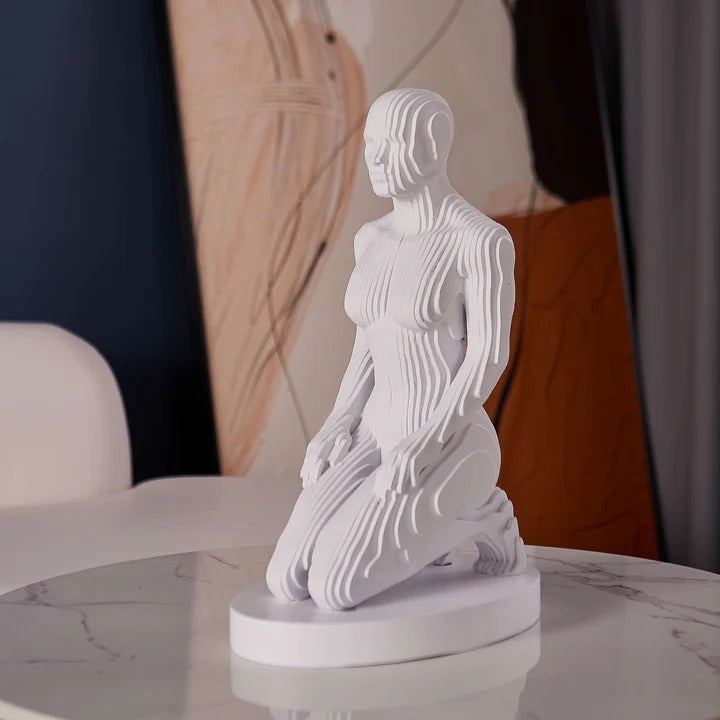 Exclusive Woman Pixel Matte White Sculpture - Premium 14" Contemporary Digital Art Collection
