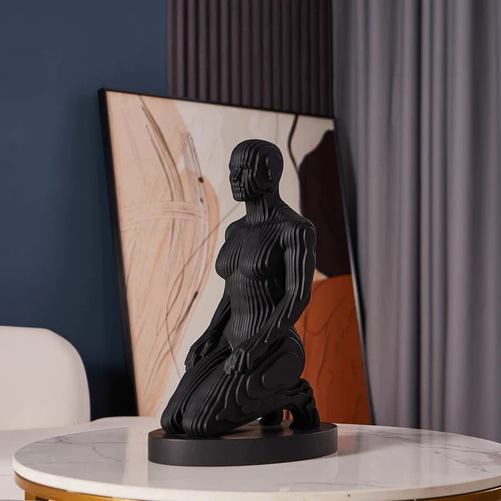 Exclusive Woman Pixel Matte Black Sculpture - Premium 18" Contemporary Digital Art Collection