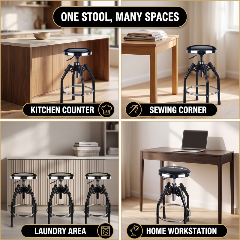 Swivel Bar Stool for Garage & Shop - Backless Counter Stool with Padded Seat, Workbench Stool for Workshop, Single Bar Stool with Chrome Legs - 10