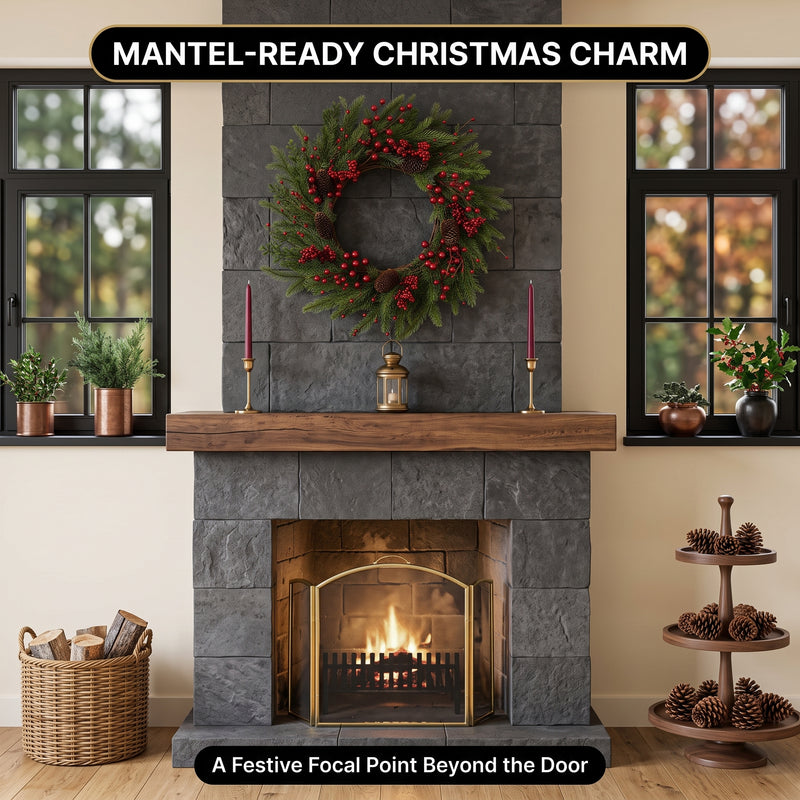 CHRISTMAS BERRY WREATH FOR FRONT DOOR – WINTER PINE HOLIDAY DÉCOR - 10