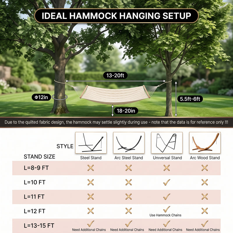 2-Person Quilted Outdoor Hammock 12FT – Double Layer with Pillow & Storage - 10