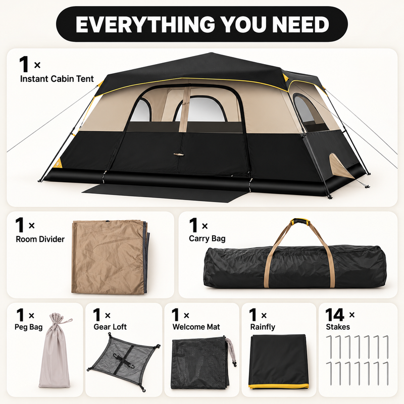 8-10 Person Instant Cabin Camping Tent with Room Divider & Rainfly - 10