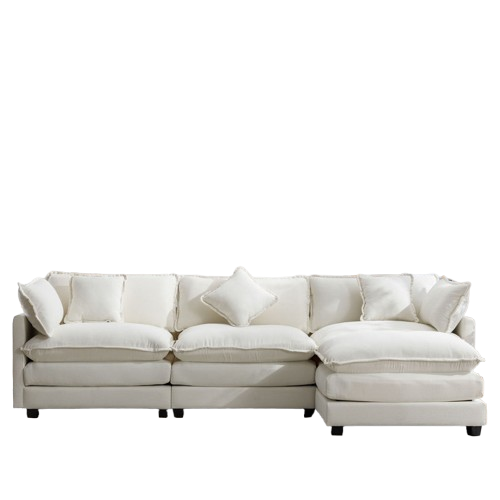 112.2″ L-Shape Chenille Upholstered Sofa with Ottoman & 5 Pillows | Trufairs
