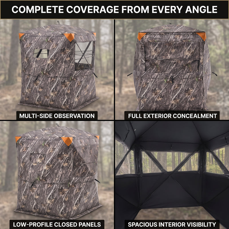 Silent Pop Up Hunting Blind with 270° See Through View – Waterproof Camo Ground Blind Tent for Turkey and Deer Hunting, 1-7 Person Capacity - 10