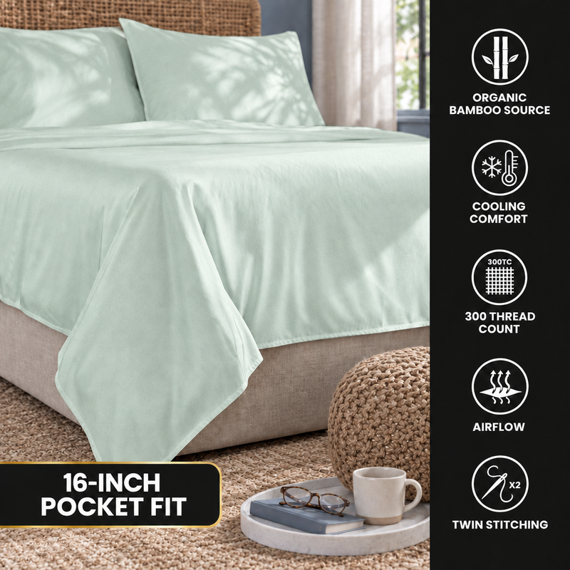 Bamboo Cooling Sheets – 300TC Viscose Sateen Sheet Set - 10