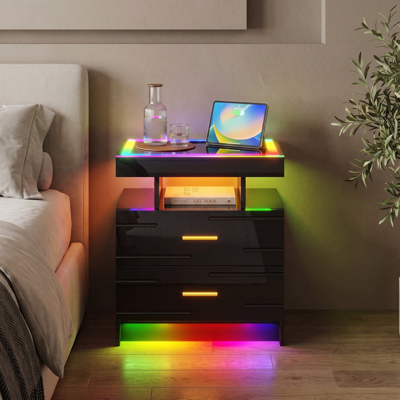 NIGHTSTAND WITH CHARGING STATION – LED, USB-C & DRAWERS - 10