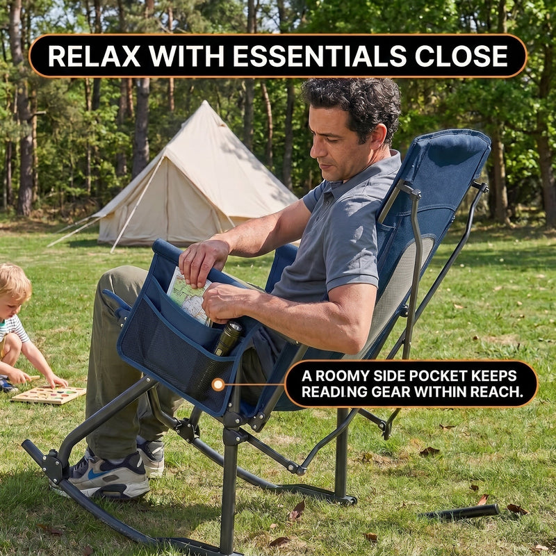 High Back Folding Rocking Camping Chair – Oversized Portable Outdoor Rocker with Cup Holder, Carry Bag & Heavy-Duty Steel Frame - 10