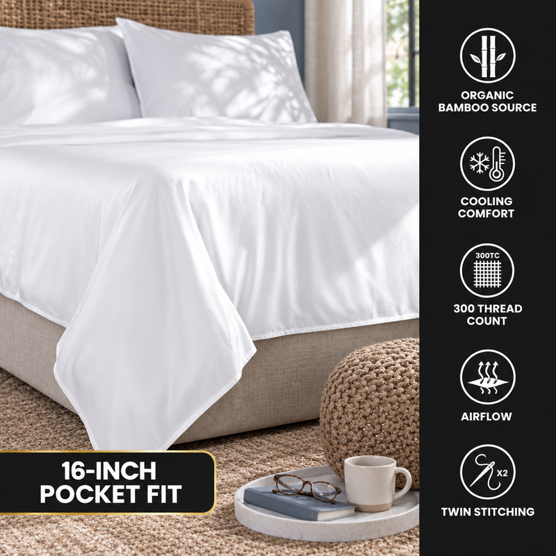 Bamboo Cooling Sheets – 300TC Viscose Sateen Sheet Set - 10