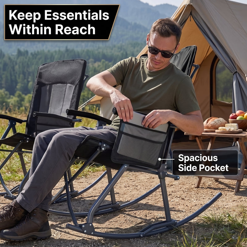 High Back Folding Rocking Camping Chair – Oversized Portable Outdoor Rocker with Cup Holder, Carry Bag & Heavy-Duty Steel Frame - 10