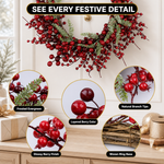 CHRISTMAS BERRY WREATH FOR FRONT DOOR – WINTER PINE HOLIDAY DÉCOR - 10