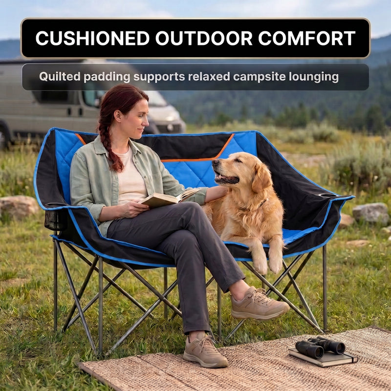 Oversized Padded 2-Person Folding Camping Loveseat Chair – Heavy Duty Outdoor Seating - 10