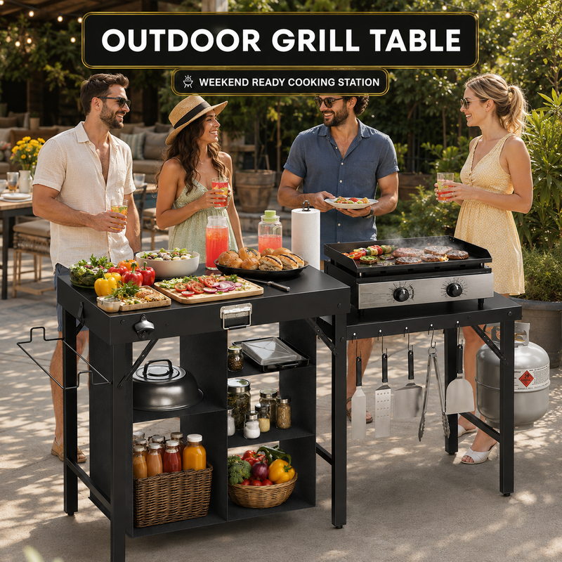 Camping Portable Cook Station/Kitchen Table, Folding Outdoor Cooking Table with Storage - 10