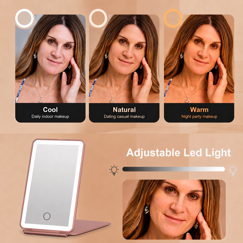 Portable LED Makeup Mirror – Rechargeable, Adjustable Brightness, Compact & Travel-Friendly - 10