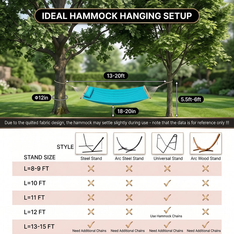 2-Person Quilted Outdoor Hammock 12FT – Double Layer with Pillow & Storage - 10