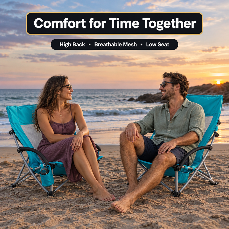 Folding Beach Chairs 2-Pack – Mesh Back with Cup Holders - 10