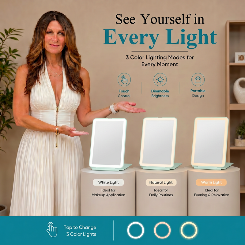 Portable LED Makeup Mirror – Rechargeable, Adjustable Brightness, Compact & Travel-Friendly - 10