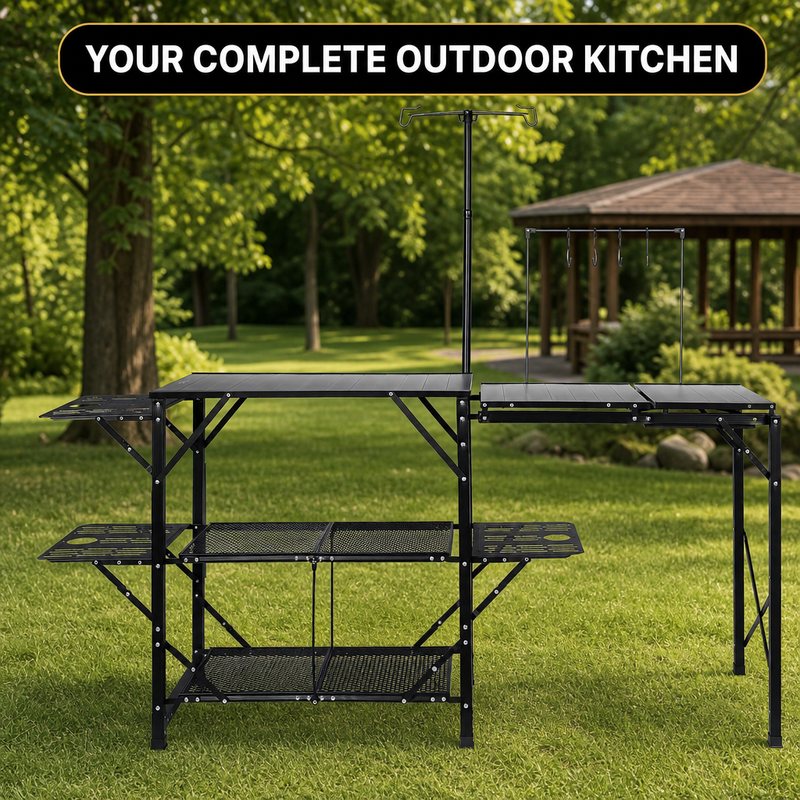 Camping Portable Cook Station/Kitchen Table, Folding Outdoor Cooking Table with Storage - 10