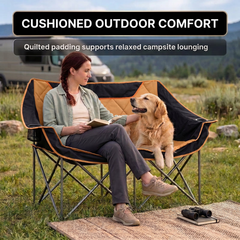 Oversized Padded 2-Person Folding Camping Loveseat Chair – Heavy Duty Outdoor Seating - 10