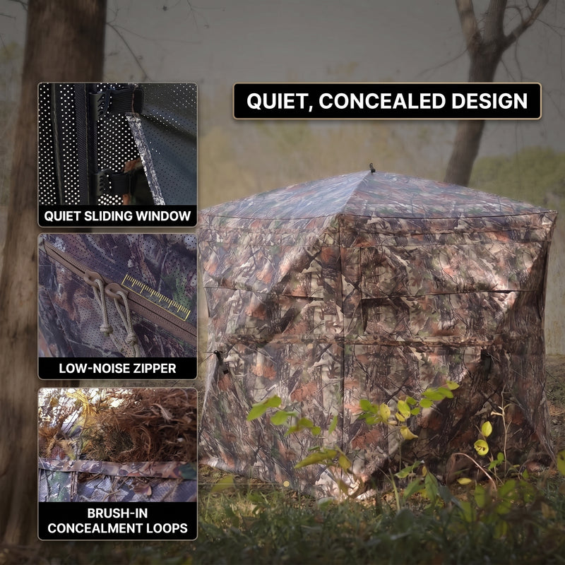 SucceBuy Hunting Blind, 270° & 360° See Through Ground Blind, 2-3 Person / 3-4 Person Pop Up Deer Blind for Hunting with Carrying Bag, Portable Tent - 10