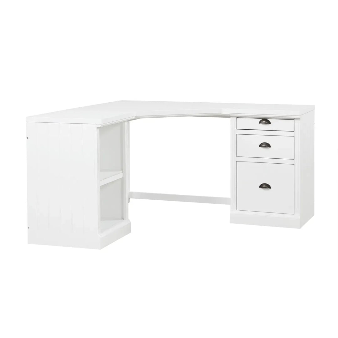 57.68" Modern L Shaped Executive Desk with 2 Storage Cabinets and 3 Drawers,Corner Writing Desk,Office Desk Furniture,Computer Desks with Depth Workstation for Home Office,Living room,White
