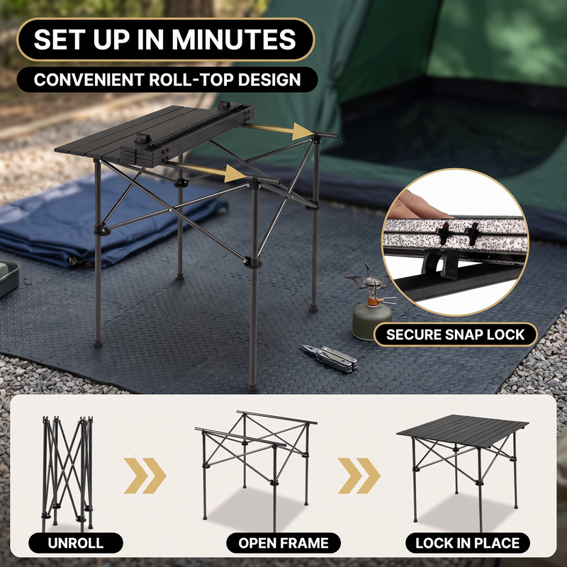 Aluminum Folding Camping Table – Portable Roll-Up with Carry Bag - 10