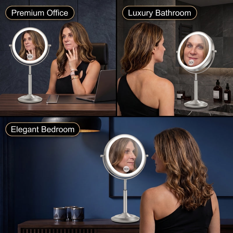 Rechargeable LED Lighted Double Sided Magnifying Makeup Mirror – Height Adjustable with Adjustable Brightness - 10