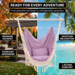 Boho Macrame Hammock Chair with Fringe, 2 Cushions & Side Pocket - 10