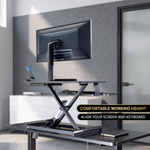 Standing Desk Converter, Height Adjustable Sit to Stand Desk Riser, Pneumatic & Electric Dual Monitor Laptop Workstation with Wide Keyboard Tray - 10