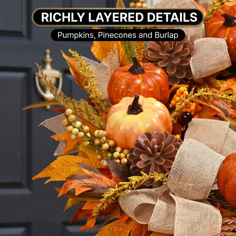PUMPKIN WREATH FOR FRONT DOOR – FALL FARMHOUSE DÉCOR - 10