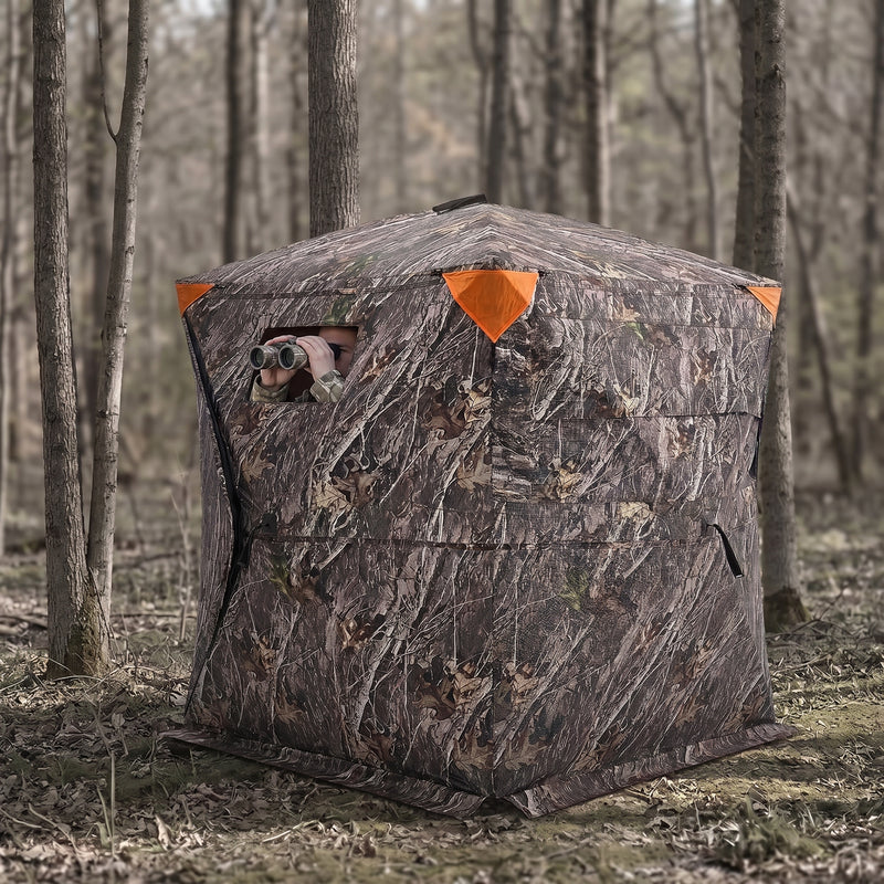 Silent Pop Up Hunting Blind with 270° See Through View – Waterproof Camo Ground Blind Tent for Turkey and Deer Hunting, 1-7 Person Capacity - 10